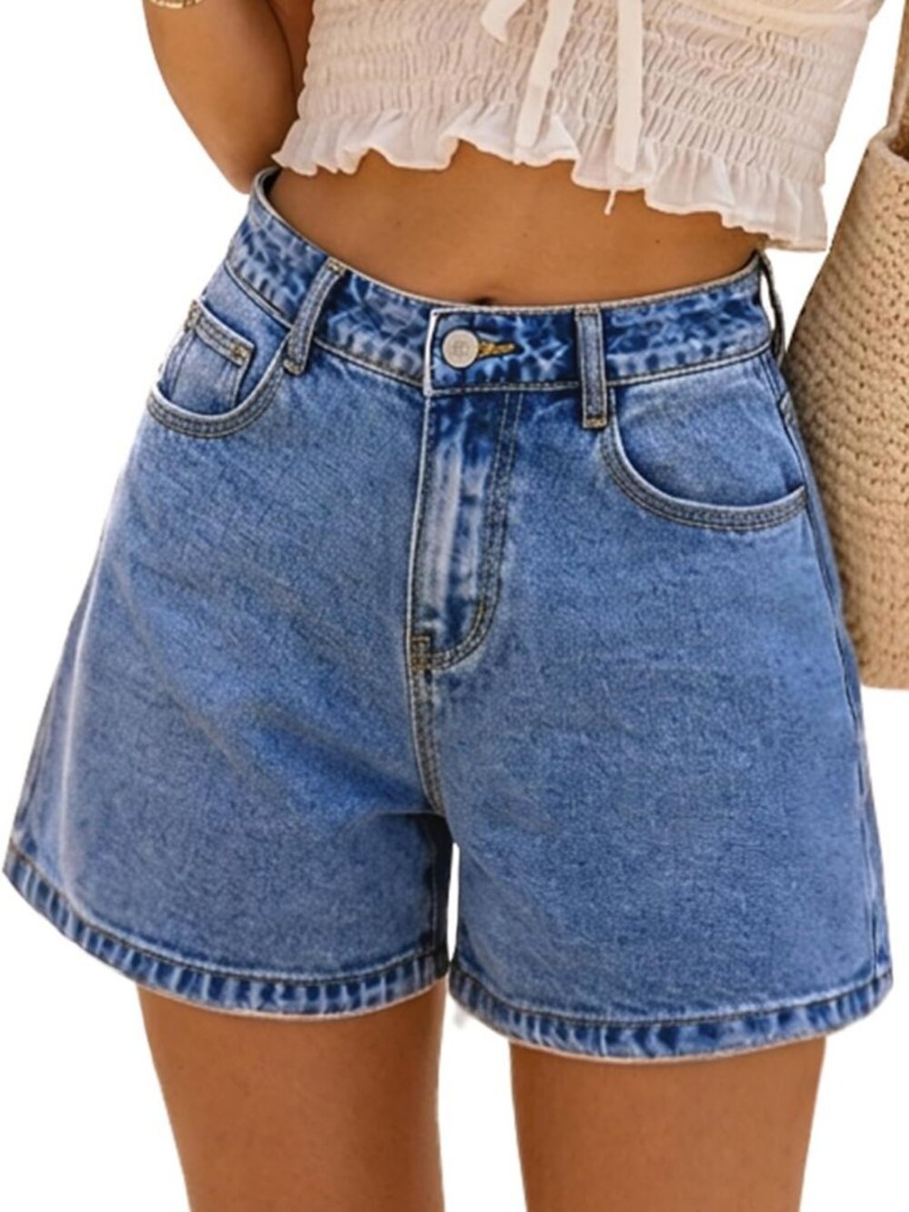 High-Waisted Baggy Jean Shorts for Women | A-Line Bermuda Jorts, Summer Style